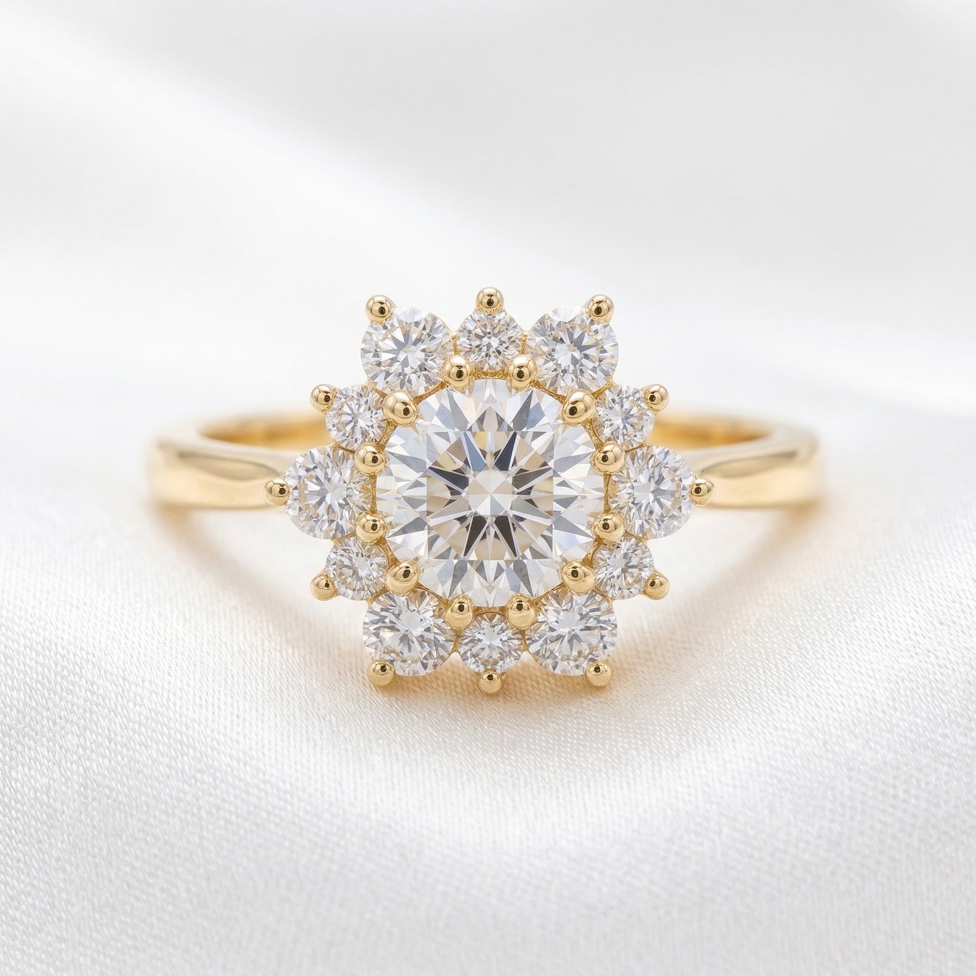 Round Floral Halo Moissanite Engagement Ring - Moissanite Engagement Rings