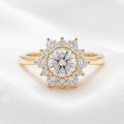 Round Floral Halo Moissanite Engagement Ring - Moissanite Engagement Rings