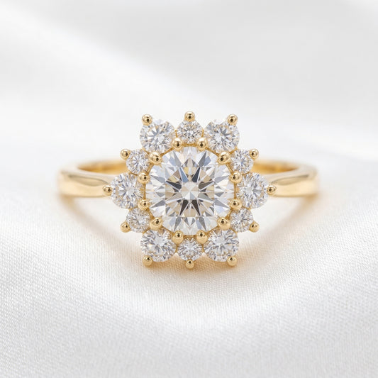 Round Floral Halo Moissanite Engagement Ring - Moissanite Engagement Rings