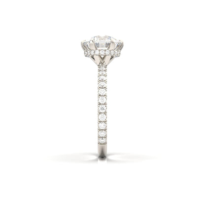 Round Half Pavè & Hidden Halo Moissanite Engagement Ring - Moissanite Engagement Rings