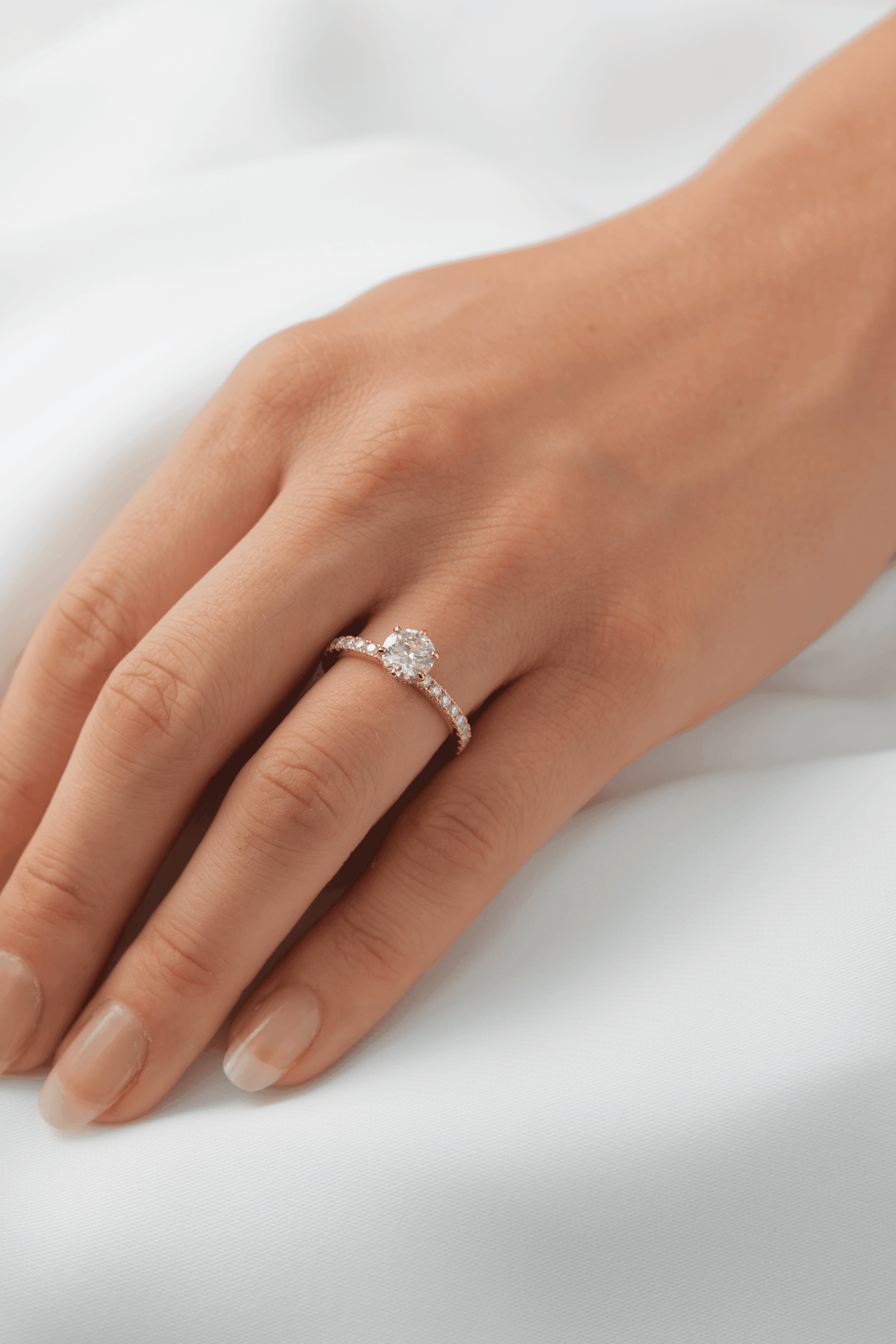 Round Half Pavè & Hidden Halo Moissanite Engagement Ring - Ready To Ship - Moissanite Engagement Rings