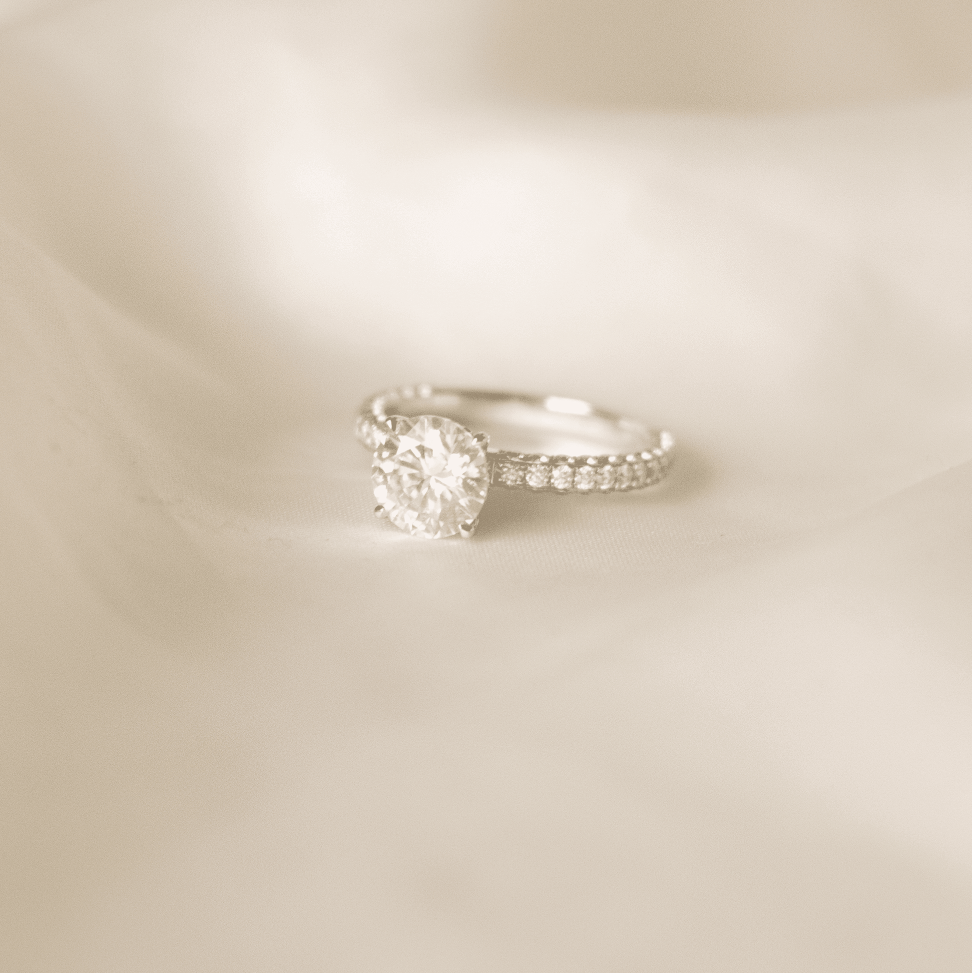 Round Half Pavé Diamond Engagement Ring - Moissanite Engagement Rings