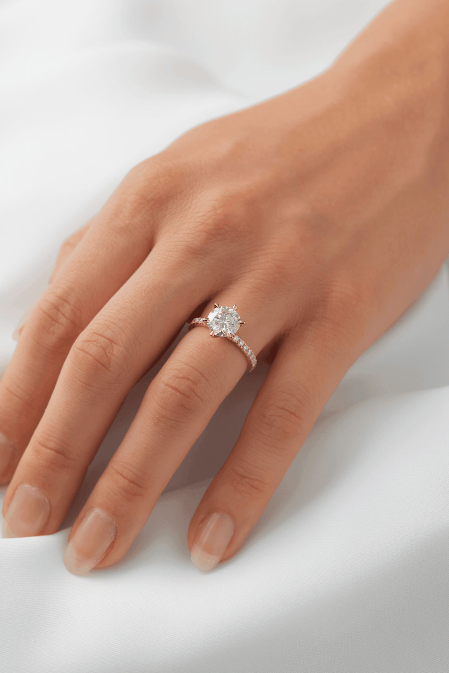 Round Half Pavé Moissanite Engagement Ring - Ready To Ship - Moissanite Engagement Rings