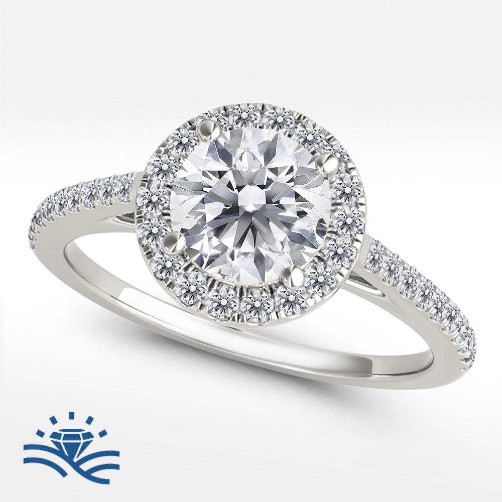 Round Halo Half Pavé Moissanite Engagement Ring - Moissanite Engagement Rings