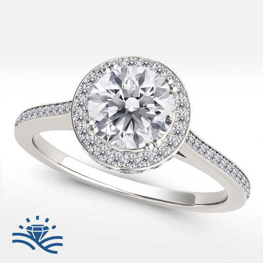 Round Halo Single Row Pavé Moissanite Engagement Ring - Moissanite Engagement Rings