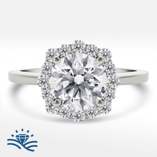 Round Halo Solitaire Moissanite Engagement Ring - Moissanite Engagement Rings