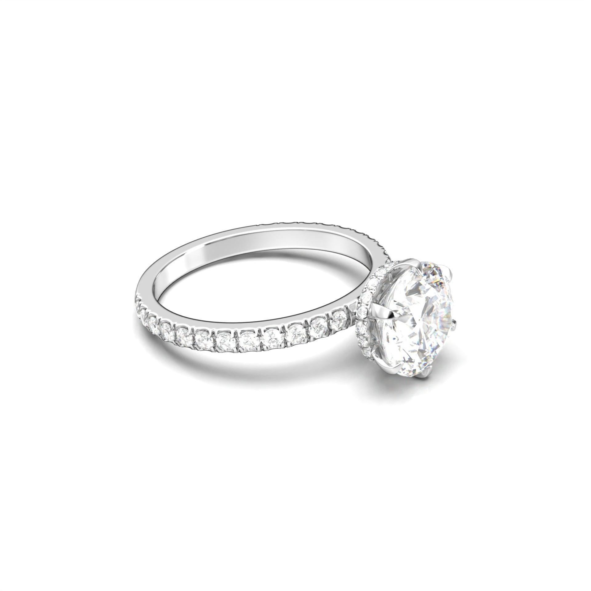 Round Hidden Halo Full Pavè Moissanite Engagement Ring - Moissanite Engagement Rings