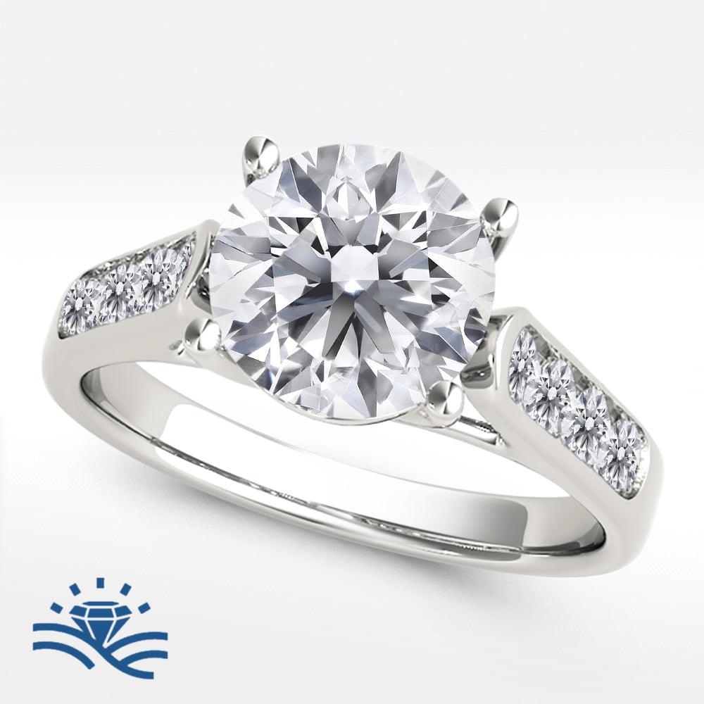 Round Single Row Half Pavé Moissanite Engagement Ring - Moissanite Engagement Rings