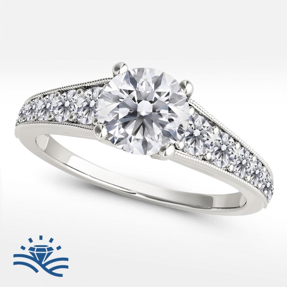 Round Single Row Pavé Moissanite Engagement Ring - Moissanite Engagement Rings