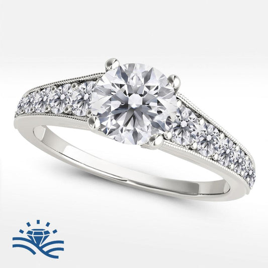 Round Single Row Pavé Moissanite Engagement Ring - Moissanite Engagement Rings
