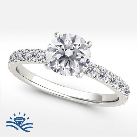 Round Single Row Pavé Moissanite Engagement Ring - Moissanite Engagement Rings