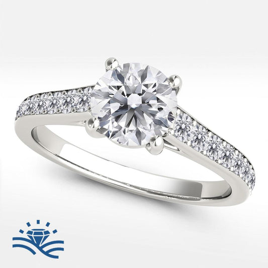 Round Single Row Pavé Moissanite Engagement Ring - Moissanite Engagement Rings