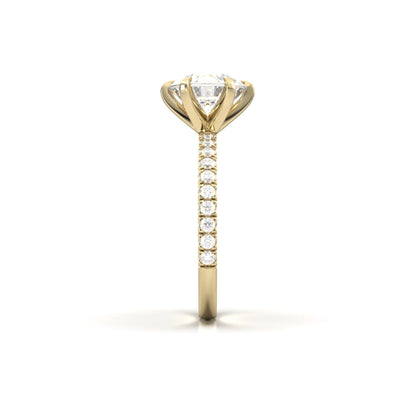 Round Solitaire 6 Claw Half Pavé Moissanite Ring - Moissanite Engagement Rings