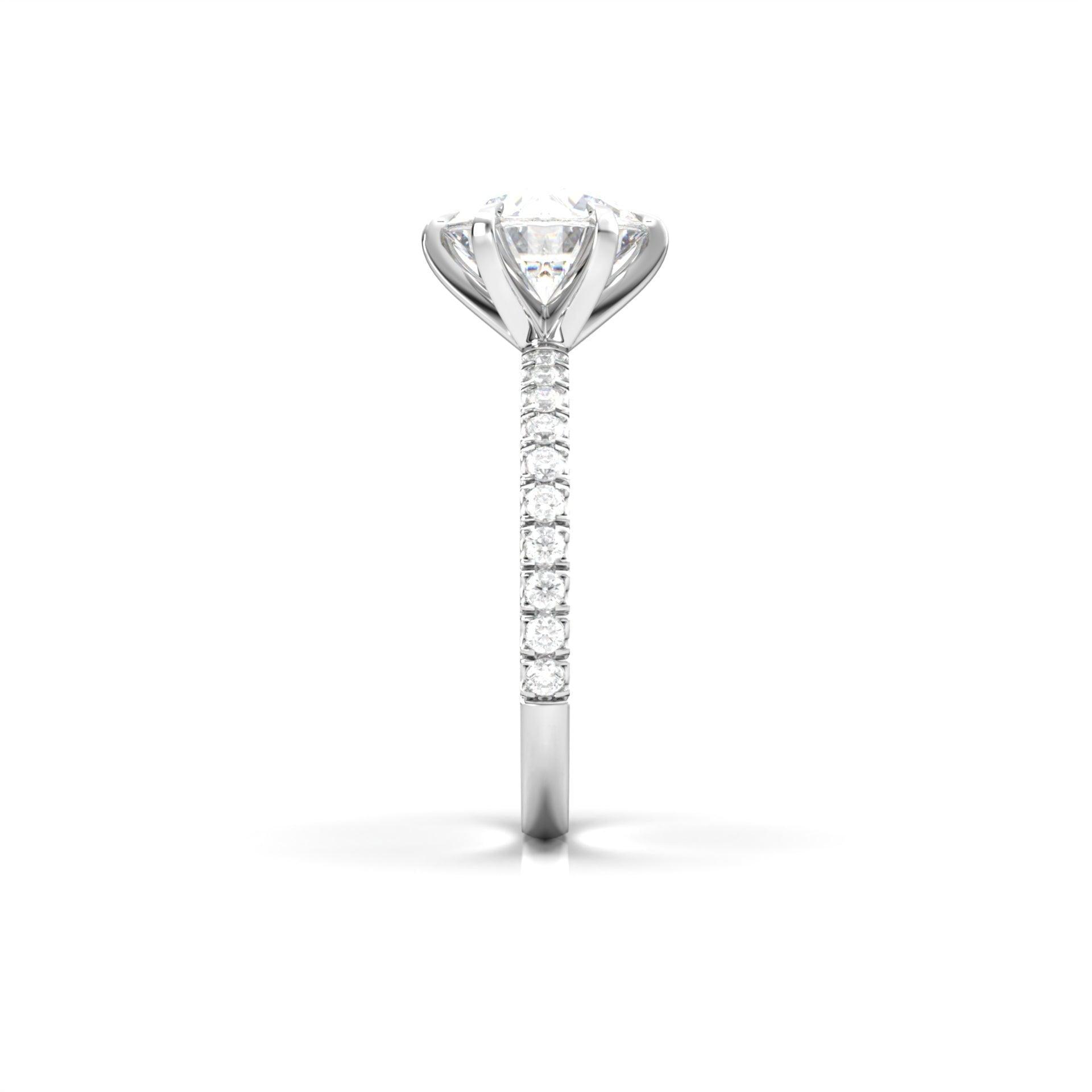 Round Solitaire 6 Claw Half Pavé Moissanite Ring - Moissanite Engagement Rings