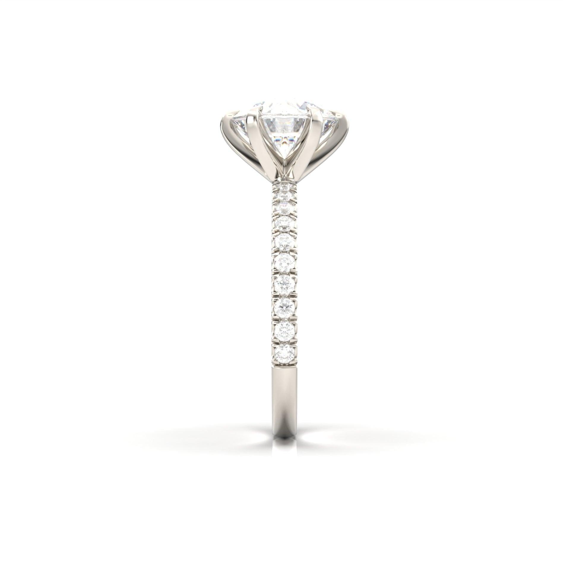 Round Solitaire 6 Claw Half Pavé Moissanite Ring - Moissanite Engagement Rings