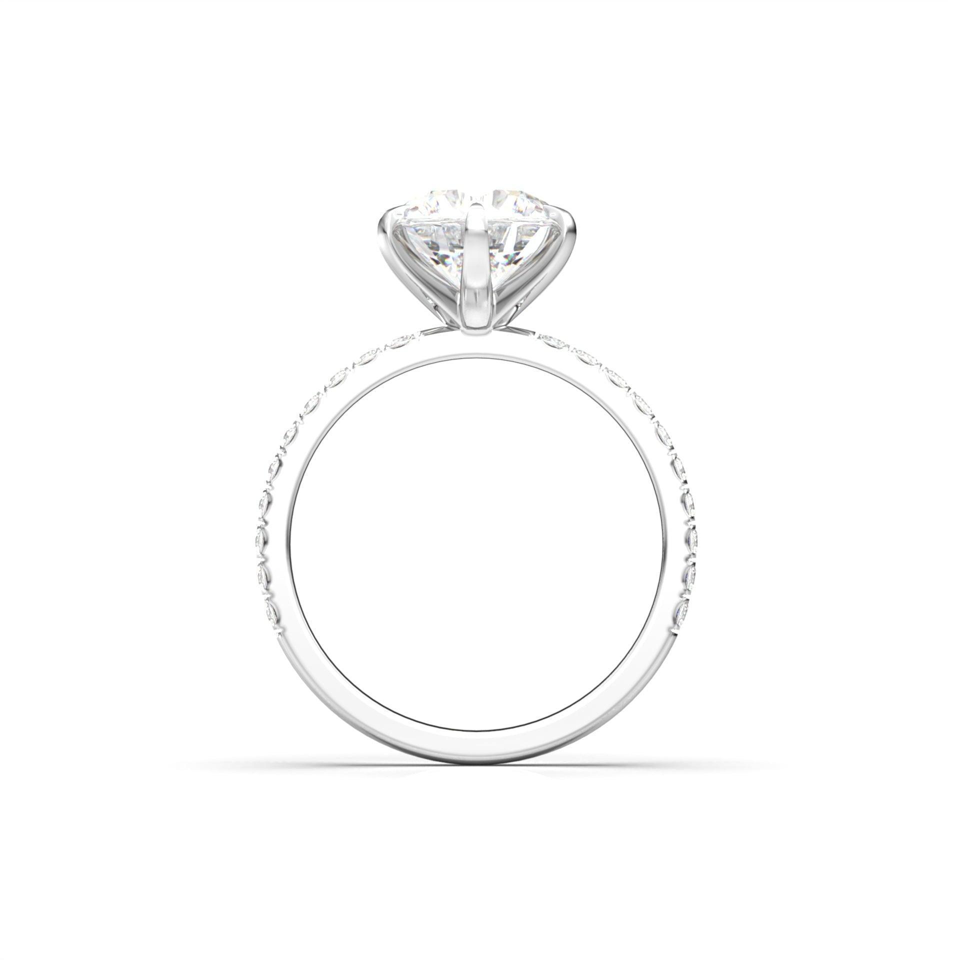 Round Solitaire 6 Claw Half Pavé Moissanite Ring - Moissanite Engagement Rings