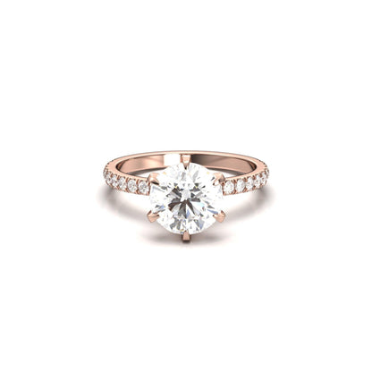 Round Solitaire 6 Claw Half Pavé Moissanite Ring - Moissanite Engagement Rings