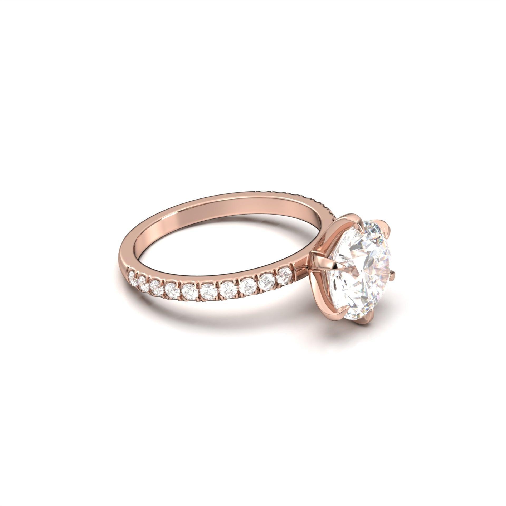 Round Solitaire 6 Claw Half Pavé Moissanite Ring - Moissanite Engagement Rings