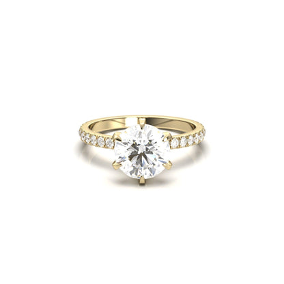 Round Solitaire 6 Claw Half Pavé Moissanite Ring - Moissanite Engagement Rings