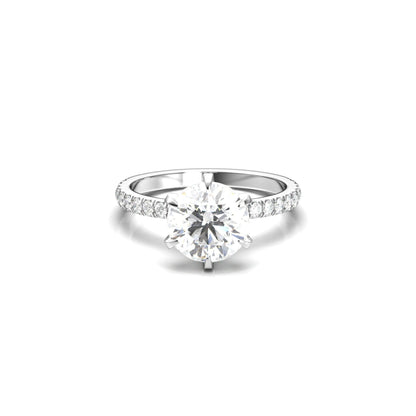 Round Solitaire 6 Claw Half Pavé Moissanite Ring - Moissanite Engagement Rings