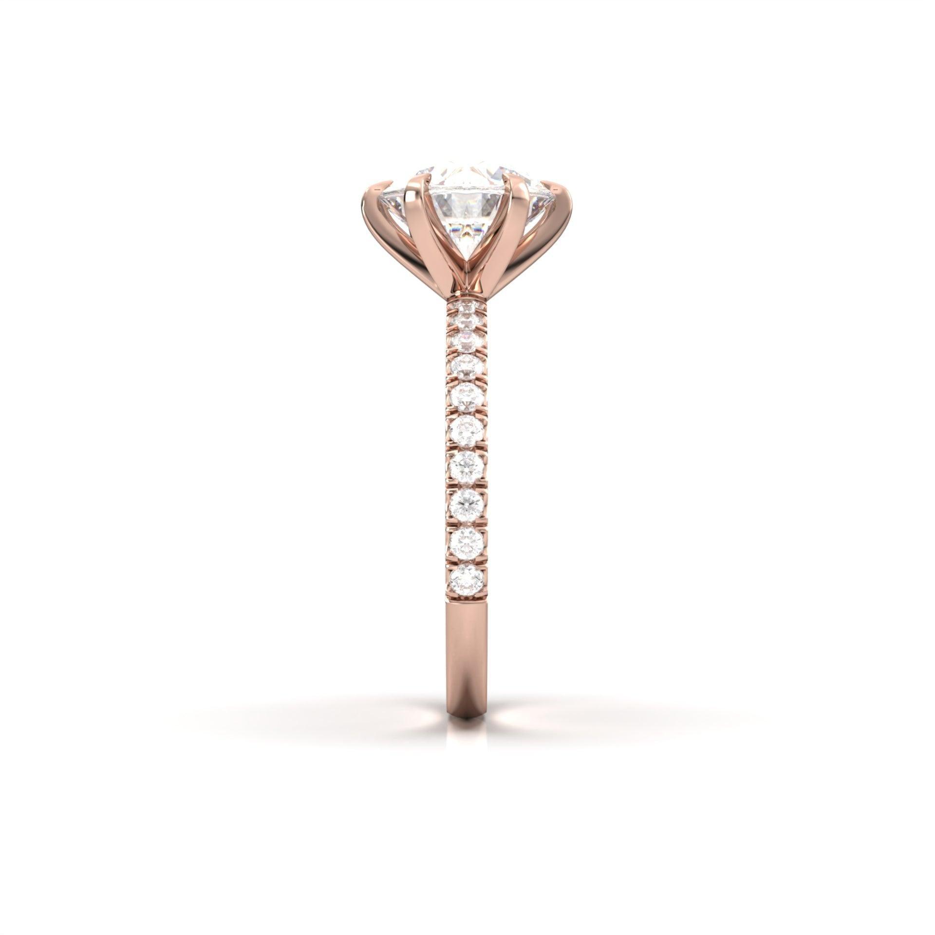 Round Solitaire 6 Claw Half Pavé Moissanite Ring - Moissanite Engagement Rings