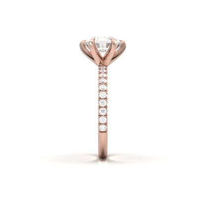 Round Solitaire 6 Claw Half Pavé Moissanite Ring - Moissanite Engagement Rings