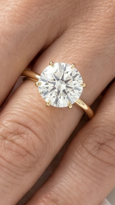 Round Solitaire 6 Claw Setting Diamond Engagement Ring