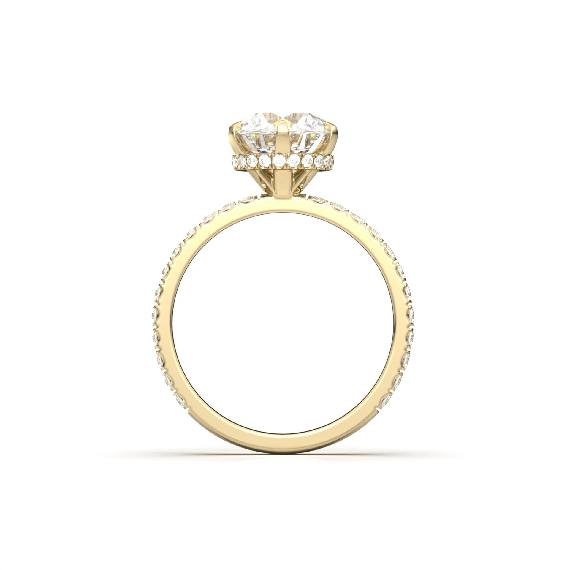 Round Solitaire 6 Claw With Half Pavè And Hidden Halo Moissanite Engagement Ring - moissaniteengagementrings