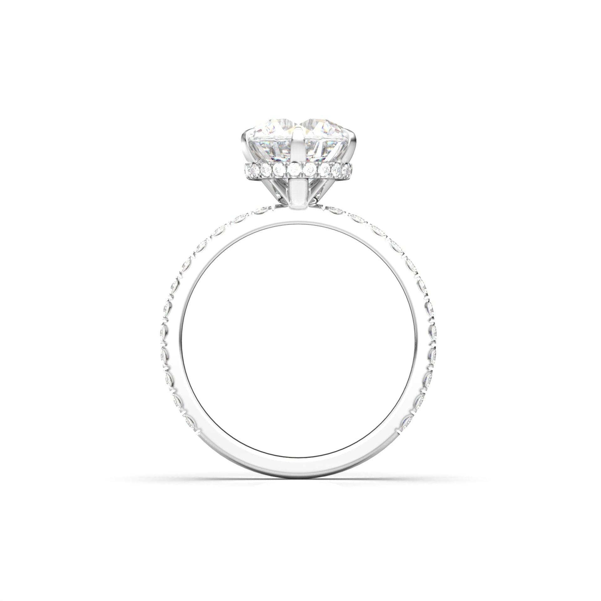 Round Solitaire 6 Claw With Half Pavè And Hidden Halo Moissanite Engagement Ring - moissaniteengagementrings