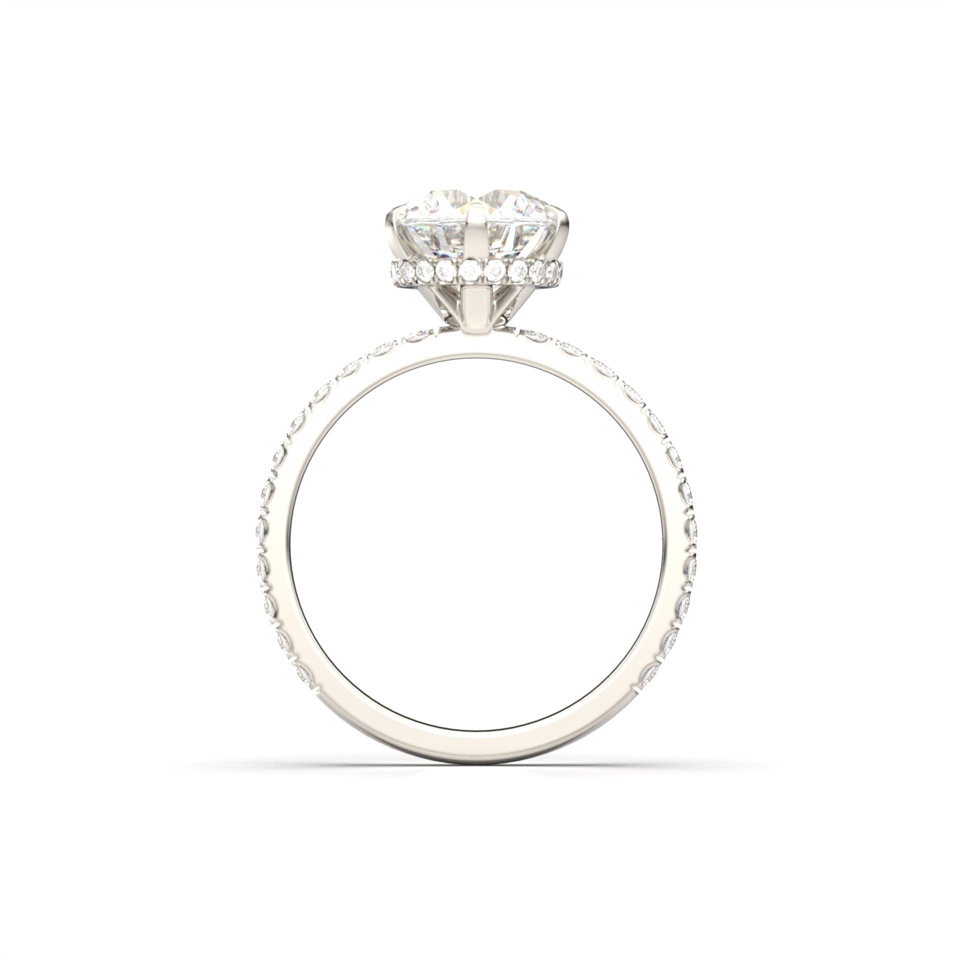Round Solitaire 6 Claw With Half Pavè And Hidden Halo - moissaniteengagementrings