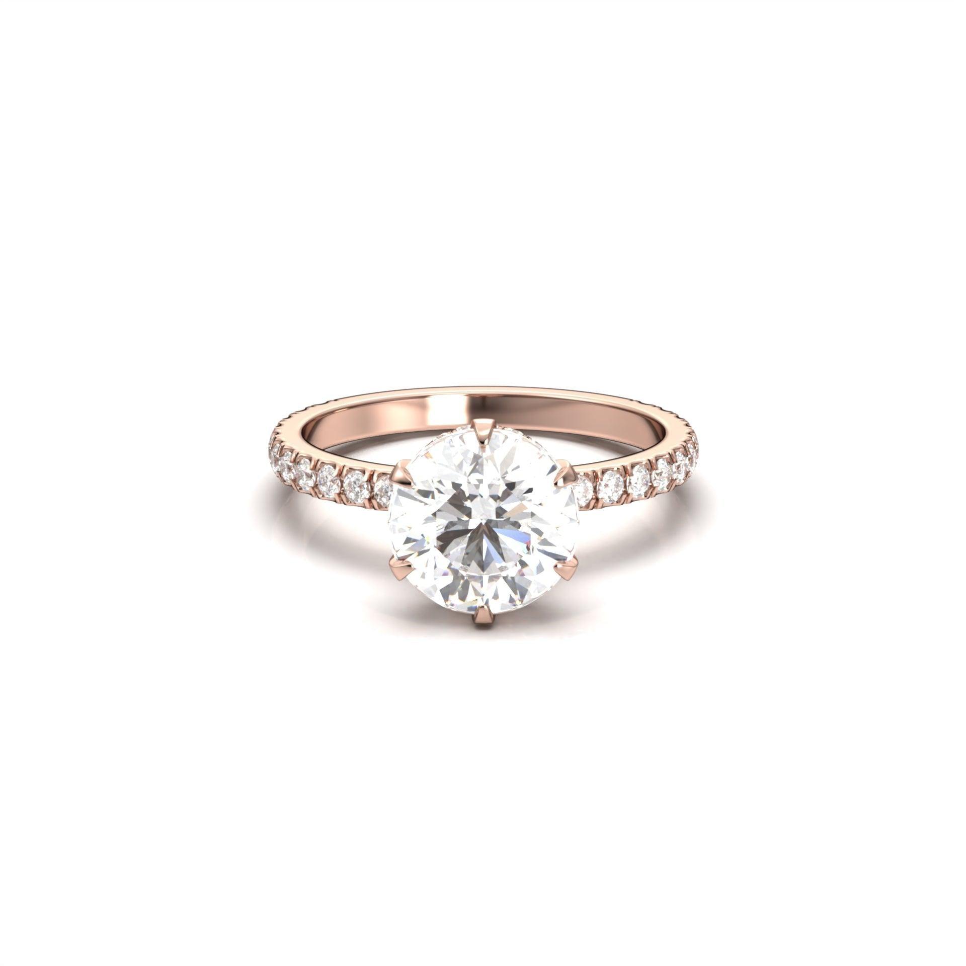 Round Solitaire 6 Claw With Half Pavè And Hidden Halo - moissaniteengagementrings