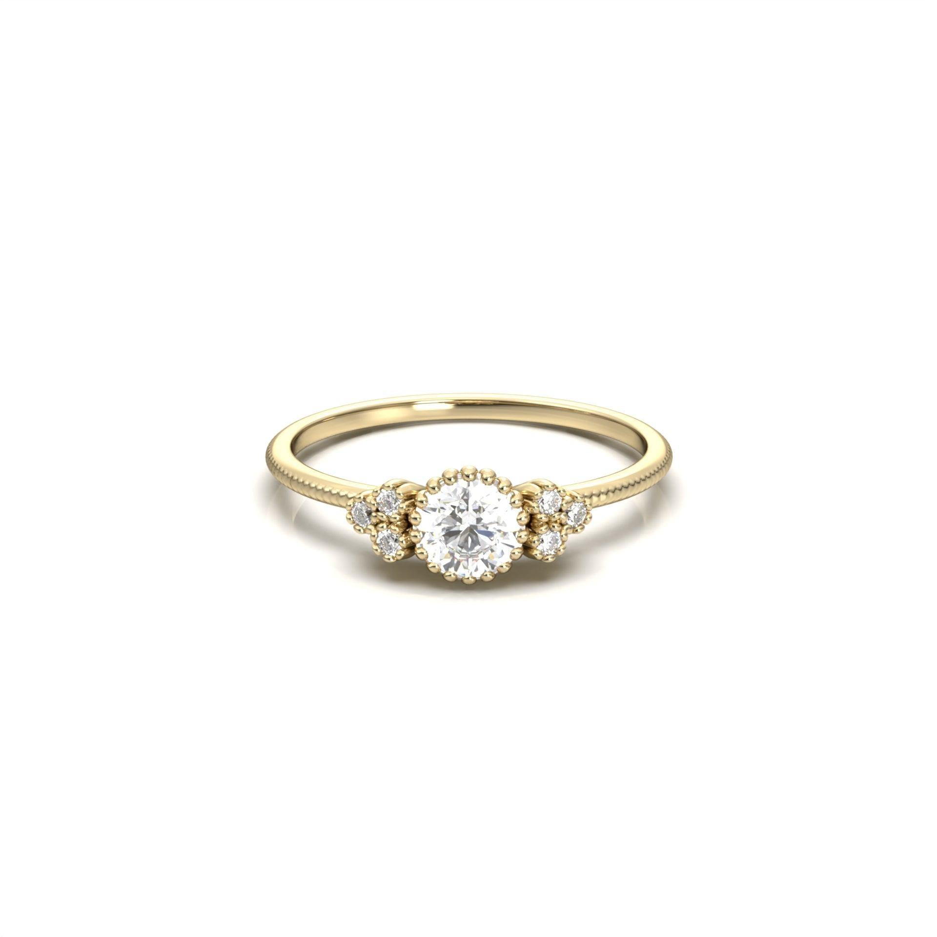 Round Solitaire With Trilogy Clusters And Extra Prongs - moissaniteengagementrings