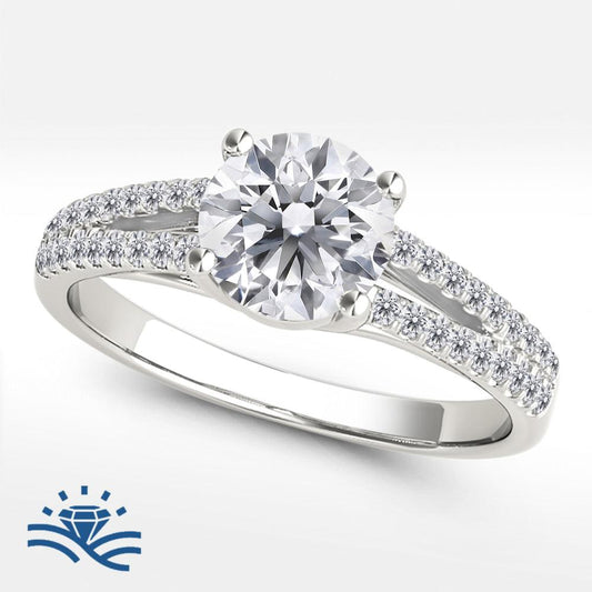 Round Split Band Half Pavé Moissanite Engagement Ring - Moissanite Engagement Rings