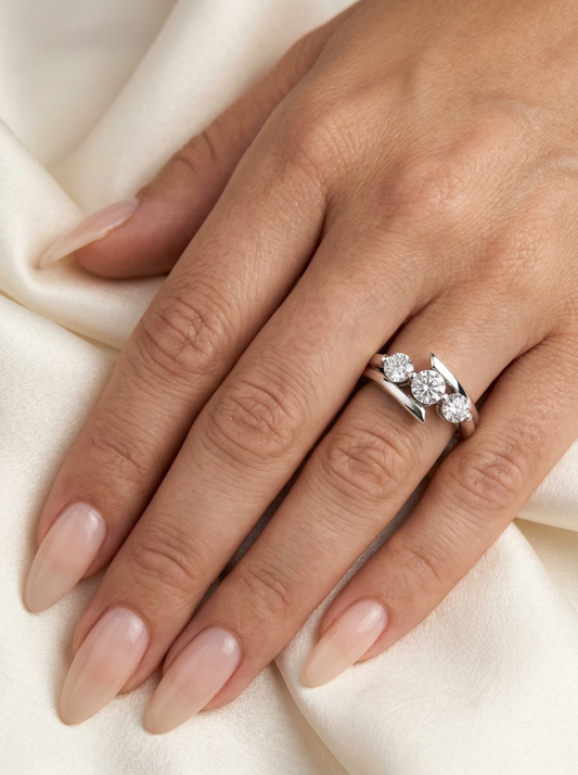 Round Trilogy Bezel Set Split Shank Moissanite Engagement Ring