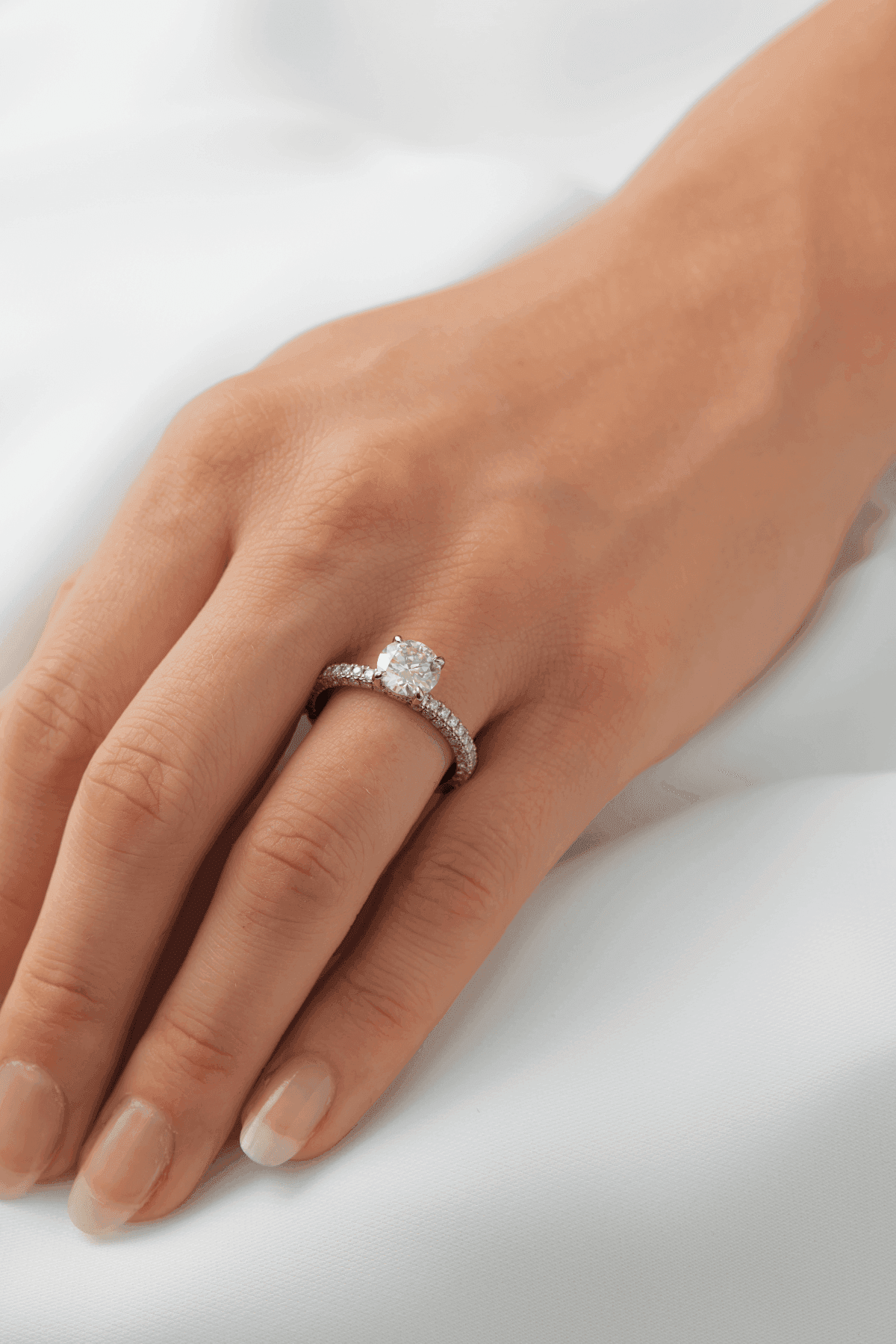 Round Triple Half Pavé & Hidden Halo Diamond Engagement Ring