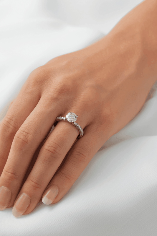 Round Triple Half Pavé & Hidden Halo Diamond Engagement Ring