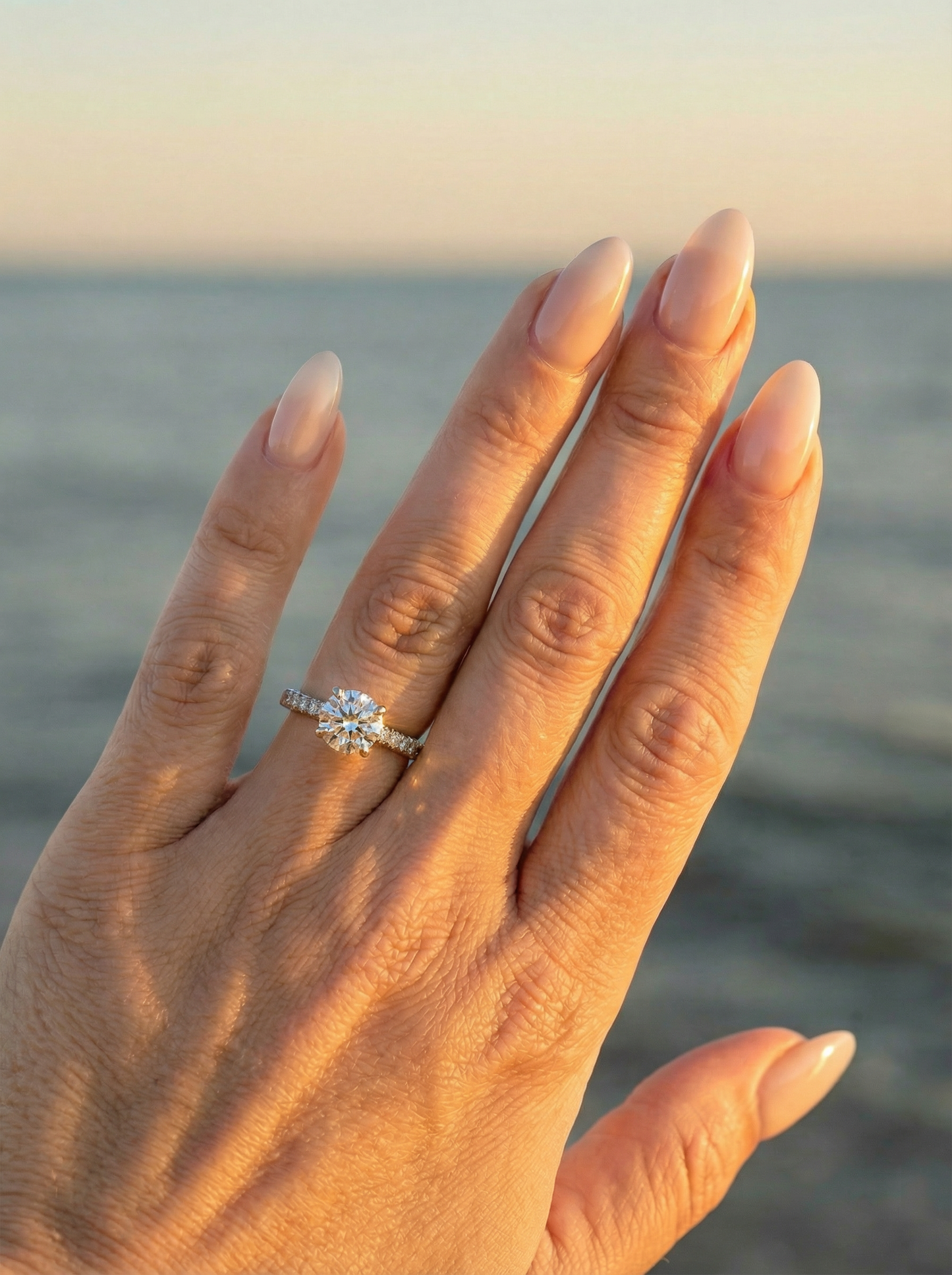 Round Triple Half Pavé & Hidden Halo Diamond Engagement Ring