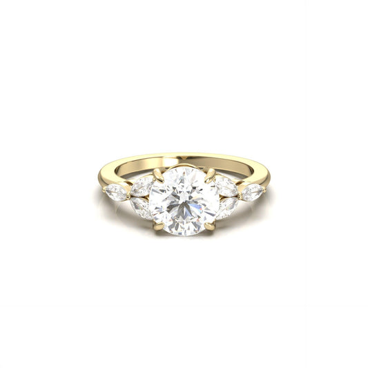 Round Triple Marquise Accent Stones Moissanite Engagement Ring - Moissanite Engagement Rings