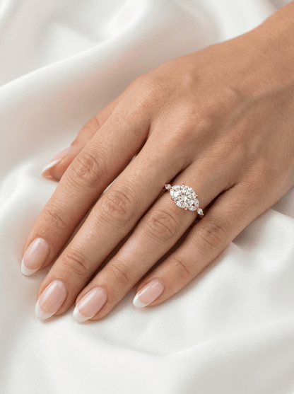 Round Triple Marquise Accent Stones Moissanite Engagement Ring - Moissanite Engagement Rings