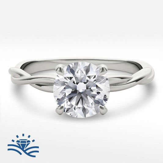 Round Twisted Band Solitaire Moissanite Engagement Ring - Moissanite Engagement Rings