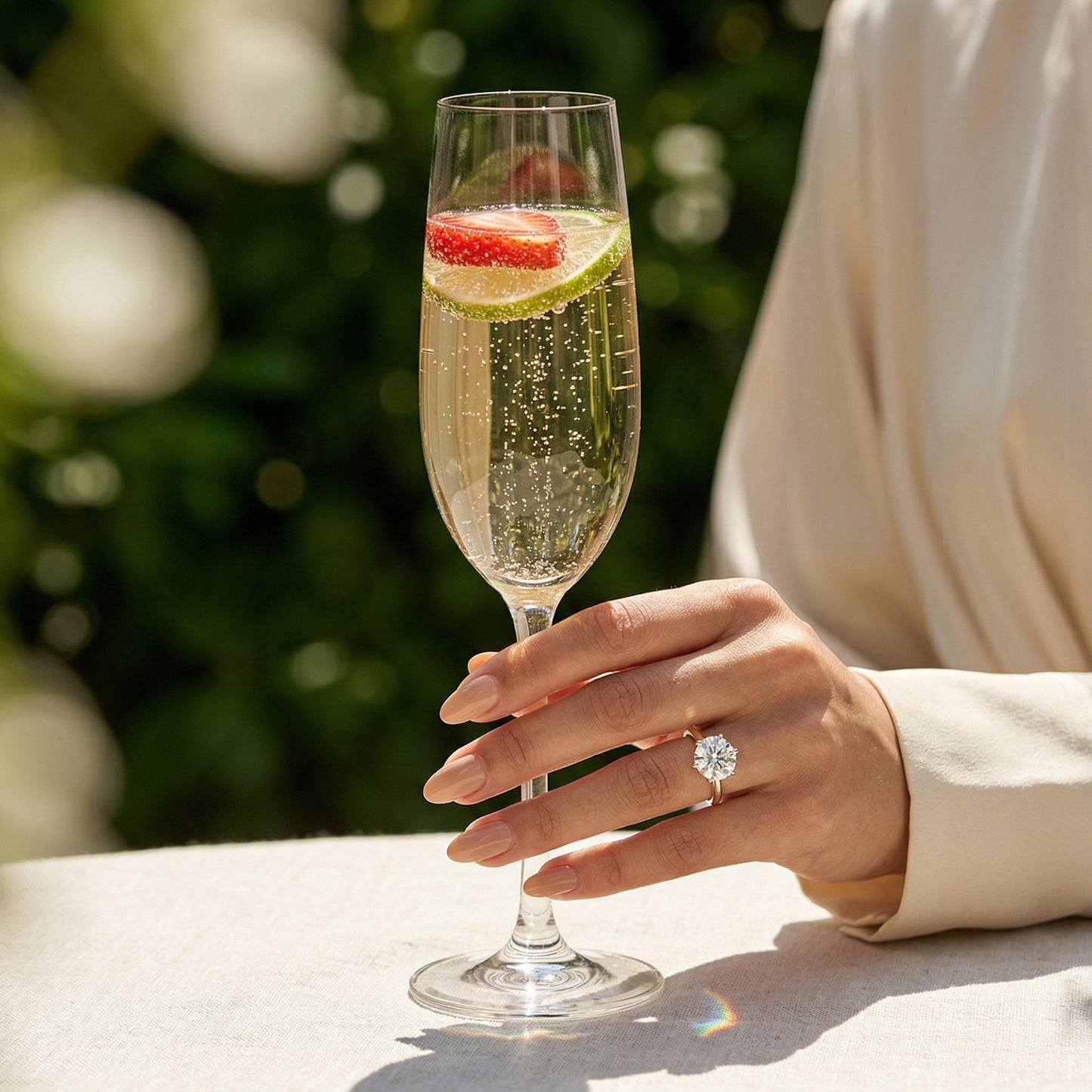 Round Two Tone Cathedral Moissanite Engagement Ring - Moissanite Engagement Rings