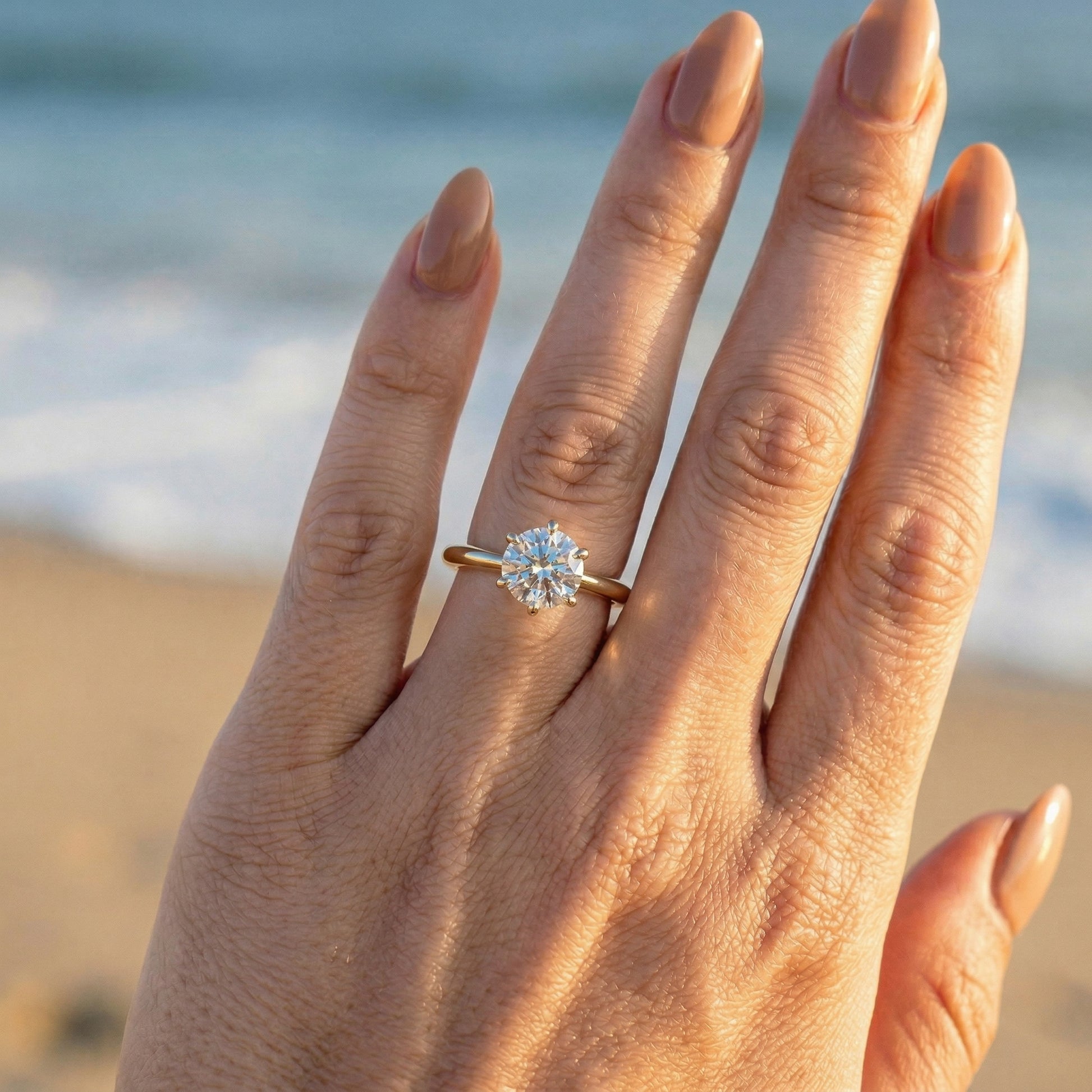 Round Two Tone Cathedral Moissanite Engagement Ring - Moissanite Engagement Rings
