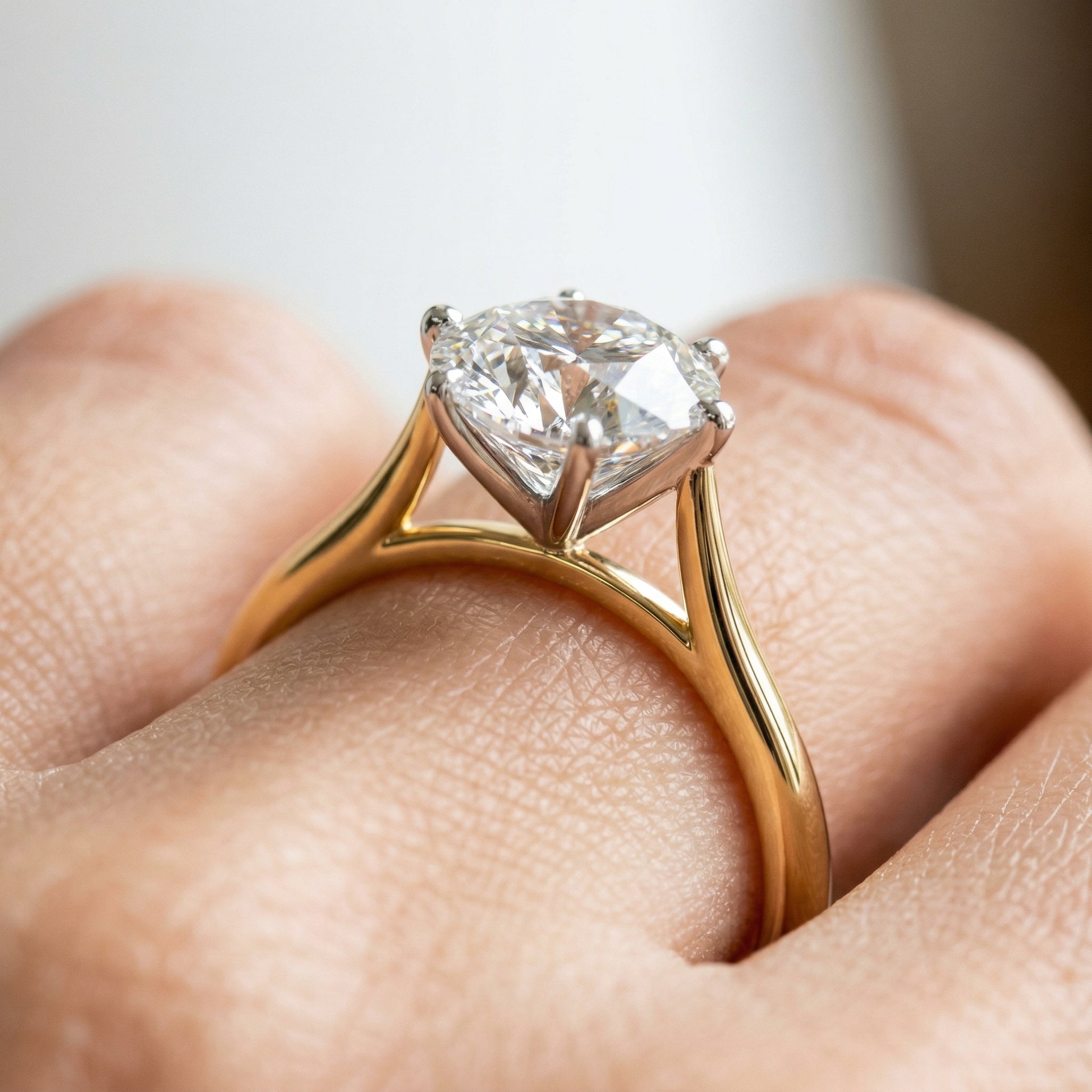 Round Two Tone Cathedral Moissanite Engagement Ring - Moissanite Engagement Rings