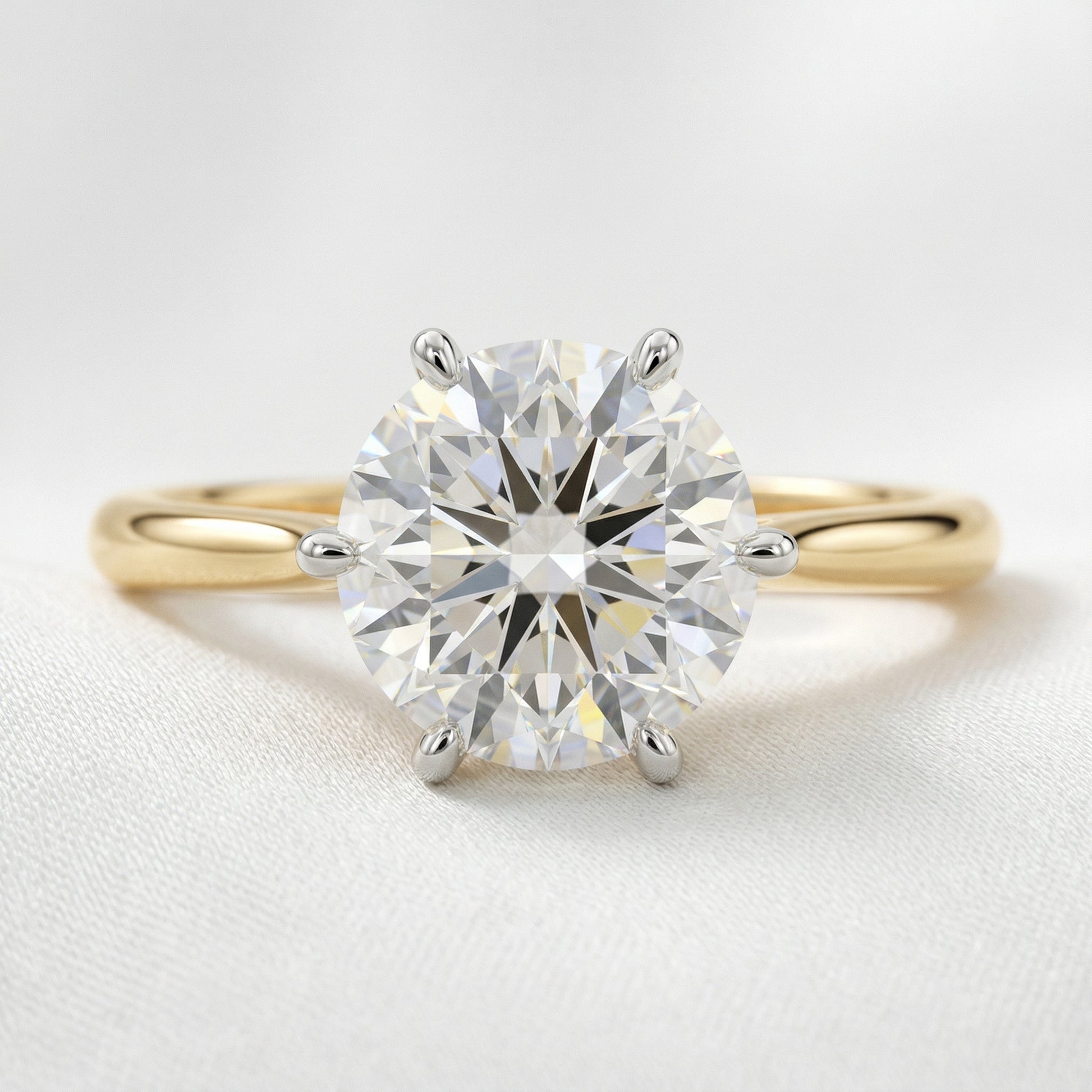 Round Two Tone Cathedral Moissanite Engagement Ring - Moissanite Engagement Rings