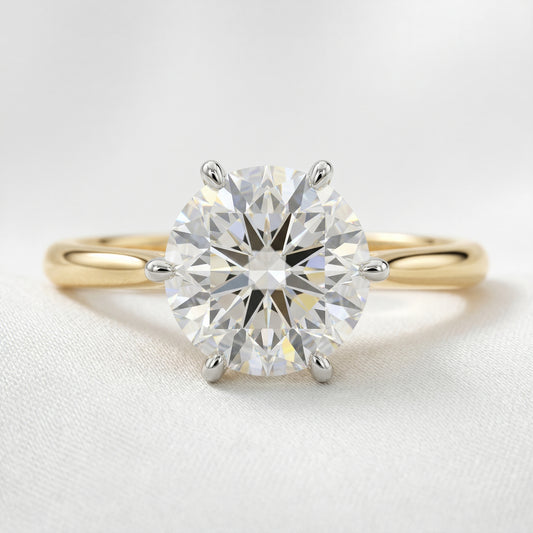 Round Two Tone Cathedral Moissanite Engagement Ring - Moissanite Engagement Rings