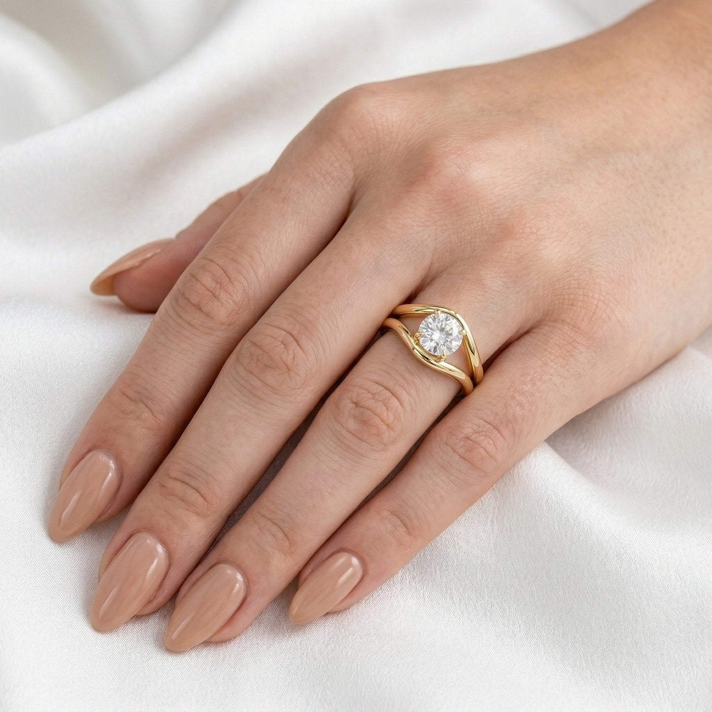 Round Modern Bypass Moissanite Engagement Ring