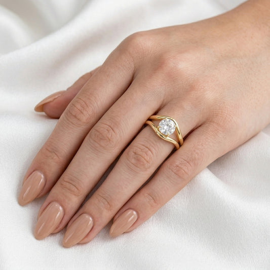 Round Modern Bypass Moissanite Engagement Ring