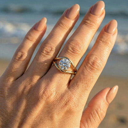 Round Modern Bypass Moissanite Engagement Ring