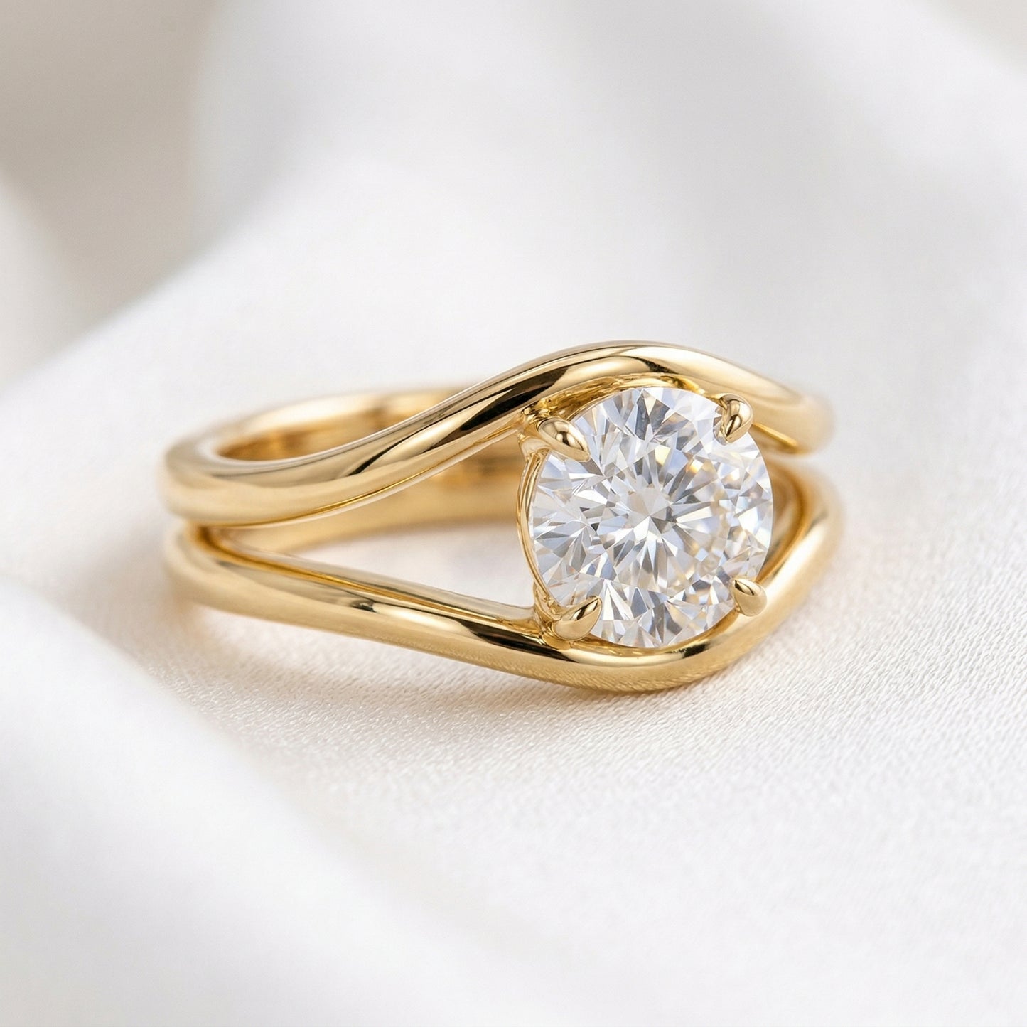 Round Modern Bypass Moissanite Engagement Ring