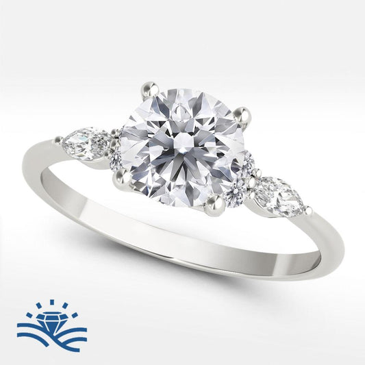 Round with Marquise Side Stones Moissanite Engagement Ring - Moissanite Engagement Rings